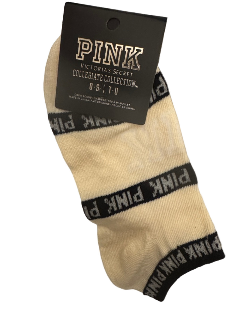 PINK Victoria's Secret Cream Ankle Socks with Black Trim‎